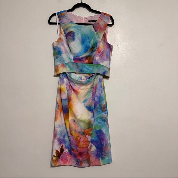 Black Halo Jasper 2-Piece Watercolor Printed Top Skirt Set size 6 Rainbow - Picture 4 of 8